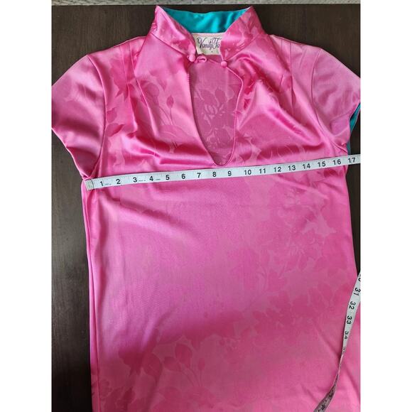 Vintage Vanity Fair Pink Nylon Mandarin Collar Maxi Dress Size 8 READ! - Picture 7 of 12